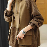Plain Contrast Textured Woven Hooded Sweatshirt - 2 Colors Available