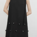 Side Ribbon Beads Three-dimensional Flower Tank One-piece Dress