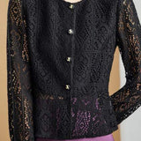 Round Neck Openwork Long Sleeve Cardigan with Lining - 2 Colors Available