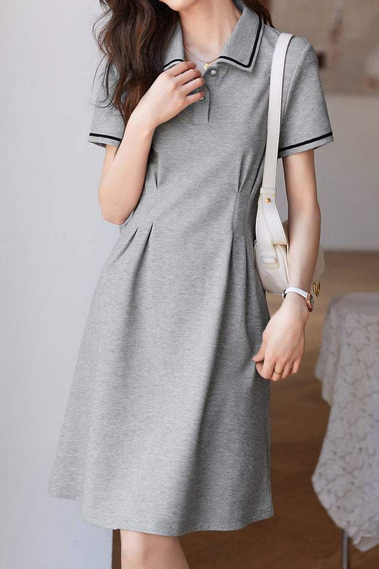 ポロカラータックインフレアワンピース　2色入 - liwisi