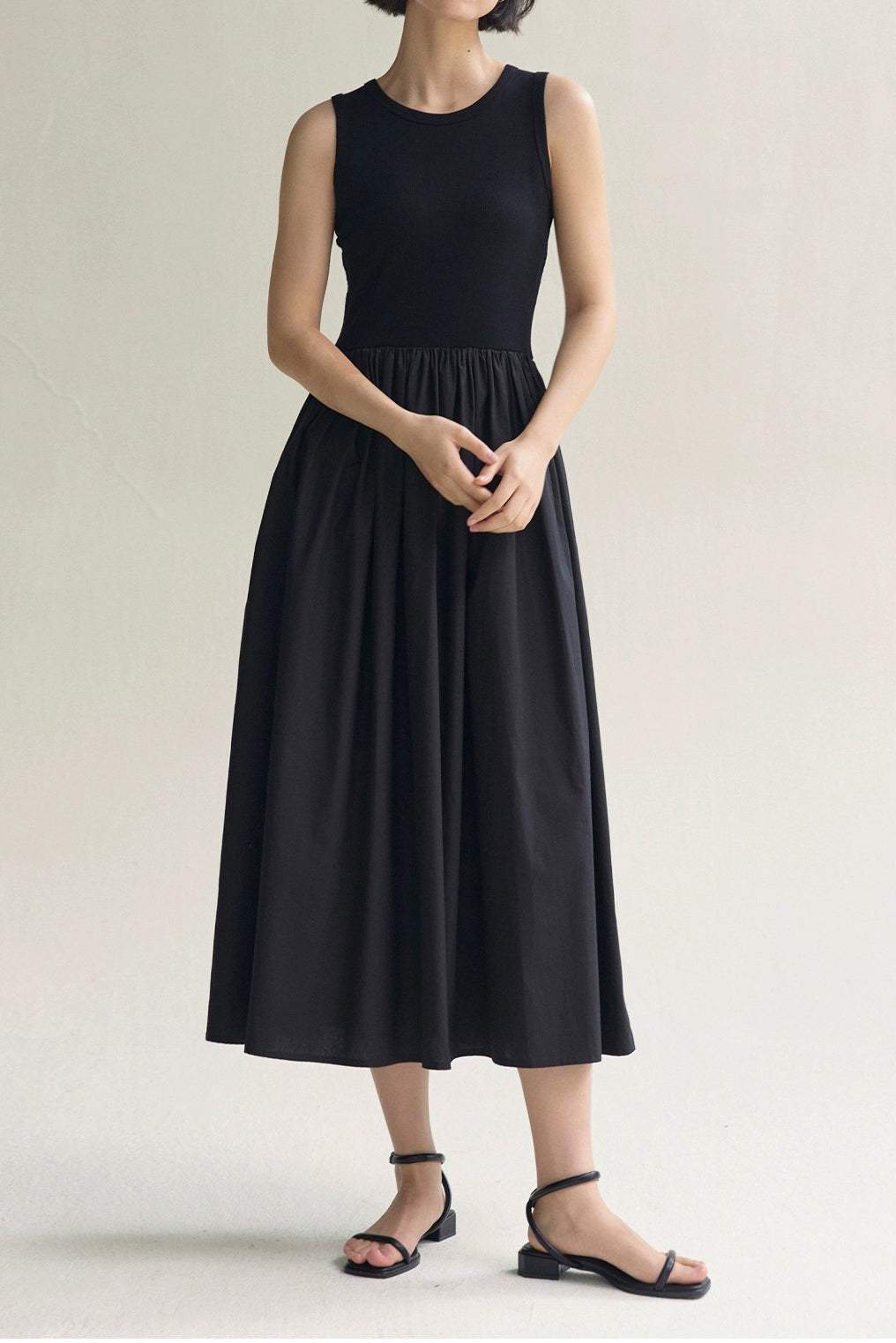 Round Neck Docking Maxi Tank Dress with Lining - 3 Colors Available - liwisi