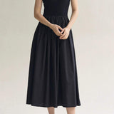 Round Neck Docking Maxi Tank Dress with Lining - 3 Colors Available