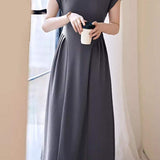 French Sleeve Side Tuck Long Dress