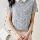 Kemeja sipis lengan pendek lace dua warna dengan lining