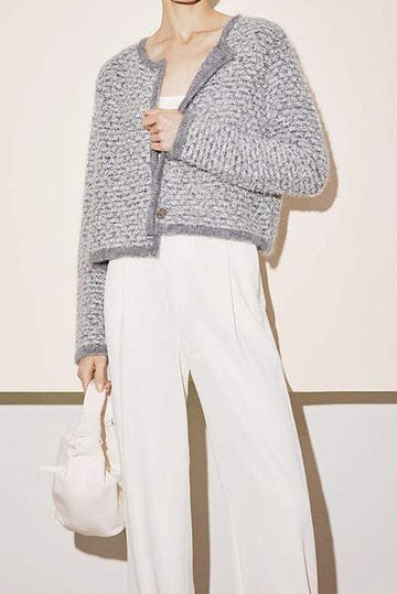 シャネル風ラウンドネックストレートウールジャケット - liwisi