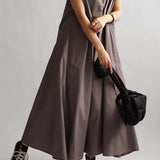 Round Neck Rib Hem Maxi Flare Dress - 3 Colors Available