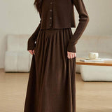 Elegant Monochrome Outfit - Camisole Dress + Knit Cardigan