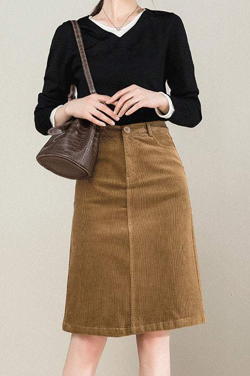 バックスリットコーデュロイセミスカート　3色入 - liwisi