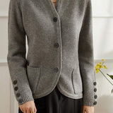Key Neck Button Decor Knit Cardigan - 3 Colors Available