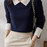 Contrasting Chelsea Collar Button Decor Knit Top
