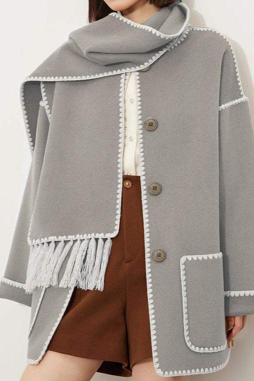 Elegant Woolen Coat with Bonus Scarf - liwisi