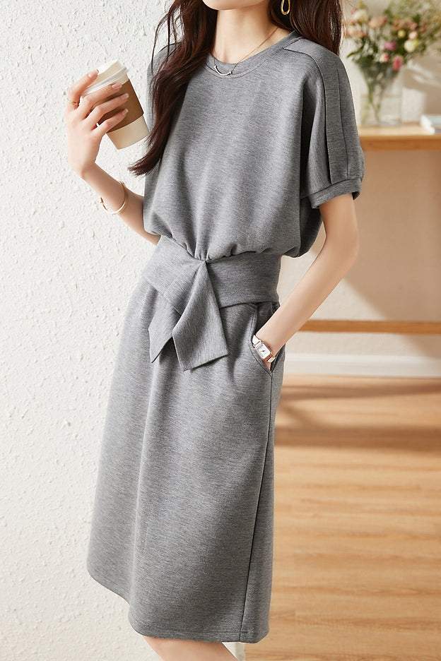 二点セット　フロントクロスストレッチTシャツ＋バックスリットストレッチロングスカート - liwisi