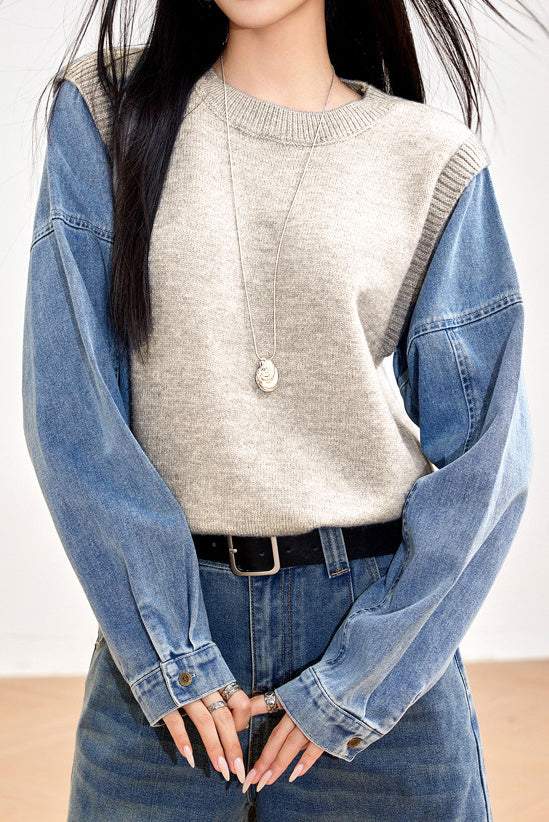 Fashion Denim Patchwork Hoodie - liwisi
