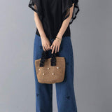 Bahan-bahan yang berbeza T-shirt lengan tulle ruffle leher bulat, disertakan 3 warna