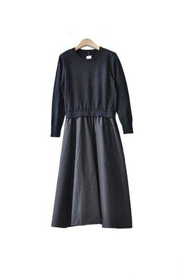 ニットドッキング異色ロングフレアワンピース　6色入 - liwisi