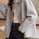 Stand Collar Double Button Melton Coat with Lining