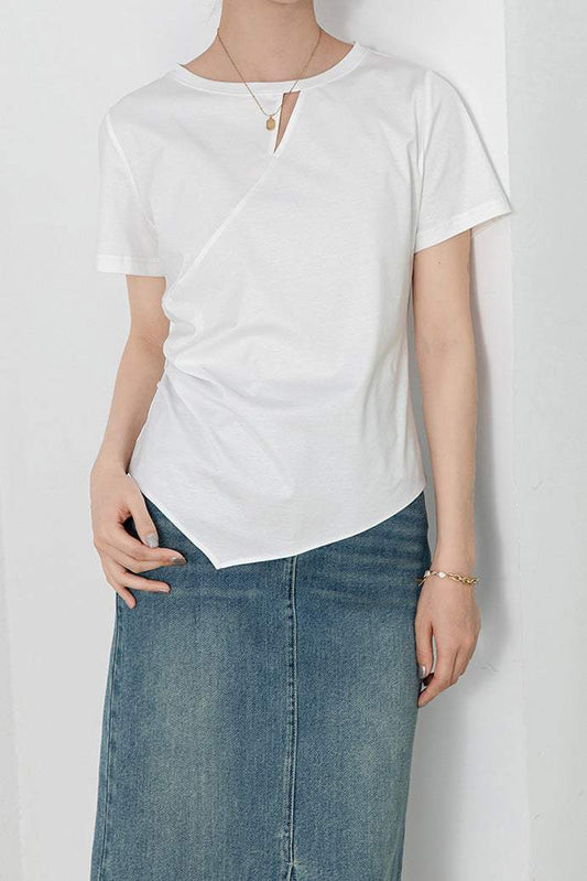 イレギュラーヘムサイドギャザーTシャツ - liwisi