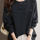 Simple Round Neck Logo Embroidered Sweatshirt