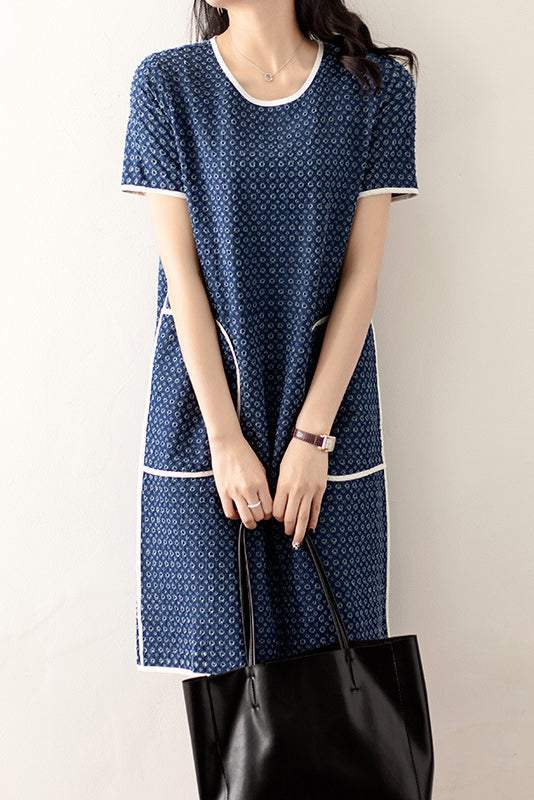 異色パイピングダメージ透かしデニムワンピース　裏地付 - liwisi