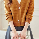 V-Neck Textured Knit Jacquard Cardigan