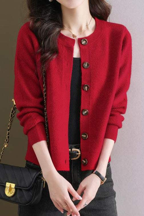 Solid-color short sweater outerwear - liwisi