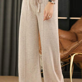 High Waist Drawstring Plain Knit Wide Pants - 4 Colors Available