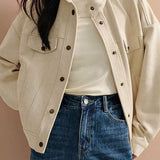 Stand Collar Short Jacket with Lining - 2 Colors Available