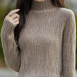 Simple Plain Long Sleeve Round Neck Ruffled Inner Knit - 8 Colors Available
