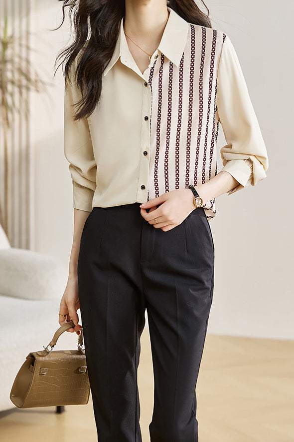 Chain Pleats Contrast Asymmetrical Shirt