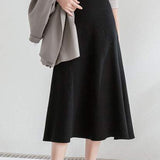 Knit A-Line Flare Long Floral Jacquard Skirt with Elastic Waist - 7 Colors Available