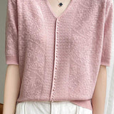 Key Neck Pearl Decor Jacquard Knit - 4 Colors Available