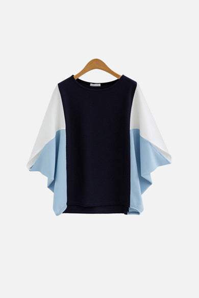 ラウンドネックドルマンスリーブ配色Tシャツ　3色入 - liwisi