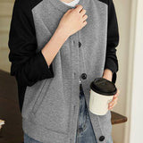 Loose Fit Color Block Spliced Cardigan