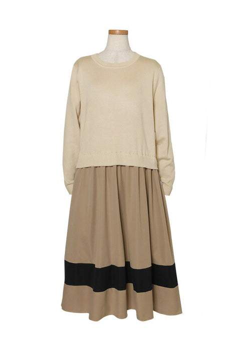 ニットドッキング異色ロングフレアワンピース　6色入 - liwisi