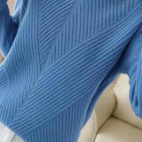 Half-High Neck Diagonal Ribbed Knit Top