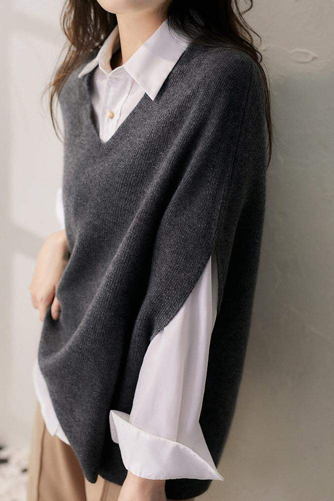 Poncho Style V-Neck Casual Knit Vest - 5 Colors Available - liwisi