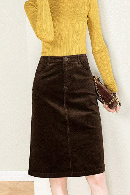 バックスリットコーデュロイセミスカート　3色入 - liwisi
