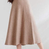 Knit A-Line Flare Long Floral Jacquard Skirt with Elastic Waist - 7 Colors Available