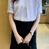 V-Neck Front Tuck-In Short Sleeve Blouse - 2 Colors Available