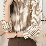 Basic Shirt Collar Striped Bi-Color Shirt