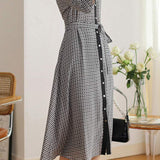 Skipper Collar Printed Tie-Belted Dress with Lining