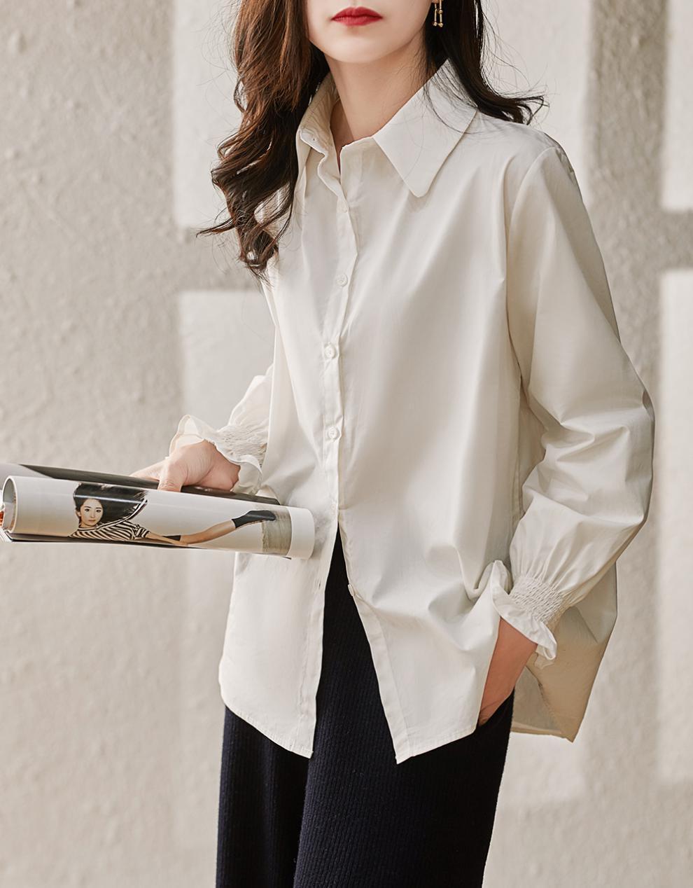 Two-piece set, knitted vest with round button decoration + shirt with frilled collar and frilled cuffs - liwisi