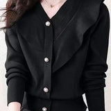Elegant V-Neck Ruffle Decor Knit Top
