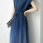 Key Neck Ombre Pleated Dress with Lining - 3 Colors Available - liwisi