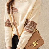 Round-neck spliced knitted sweaters