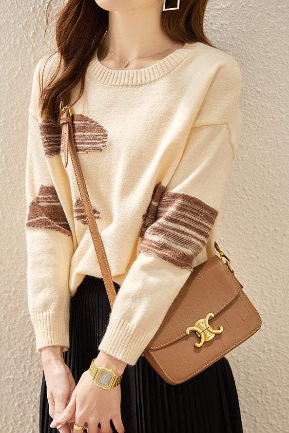 Round-neck spliced knitted sweaters - liwisi