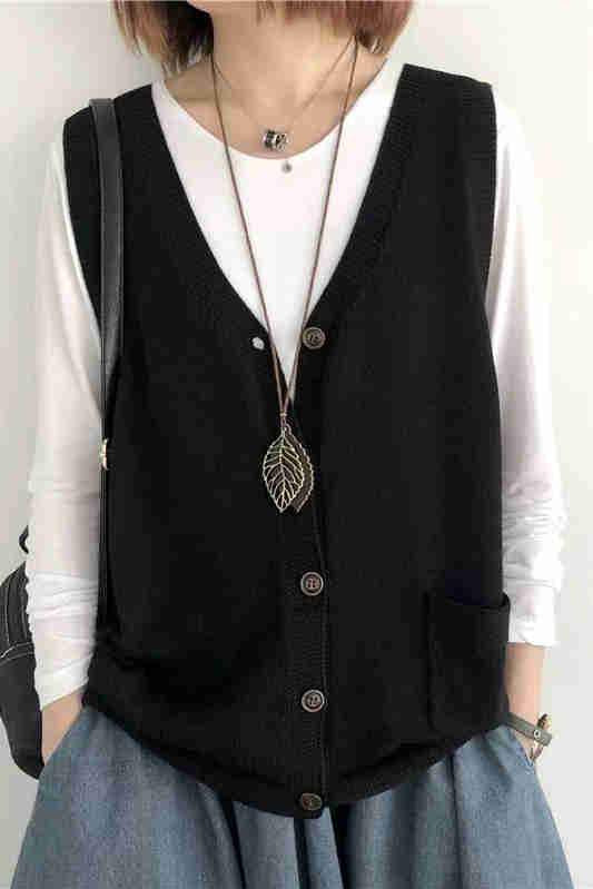 Artistic Retro Loose V-Neck Knit Vest - liwisi