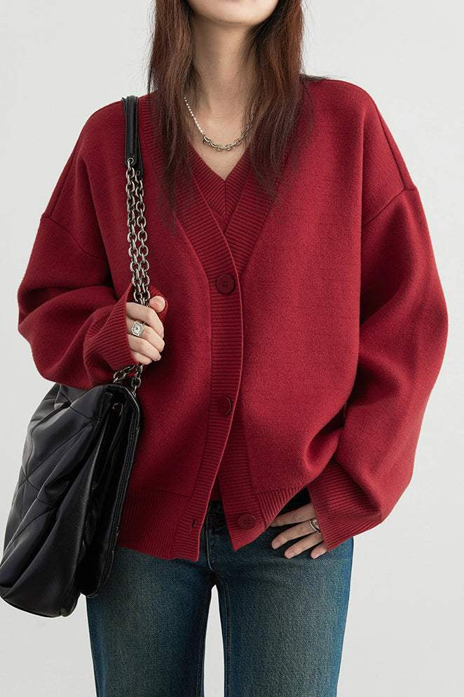 Layered Look V-Neck Drop Shoulder Knit - 4 Colors Available - liwisi