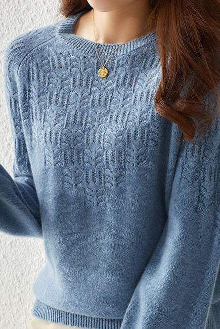 Solid Color hollow knit design Crochet Crew Neck Base Layer - liwisi
