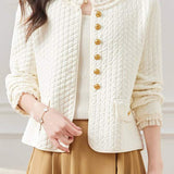 Elegant Ruffled Collar Pearl Decor Jacket - 3 Colors Available